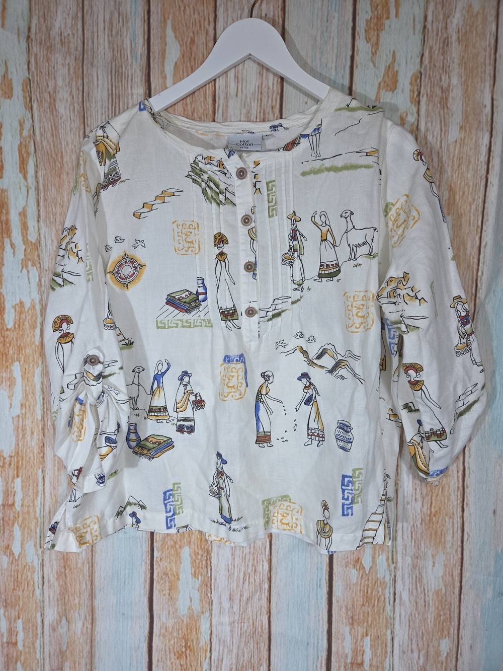 Hot Cotton by Marc Ware linen folk art top. Vintage Peruvian. Size L